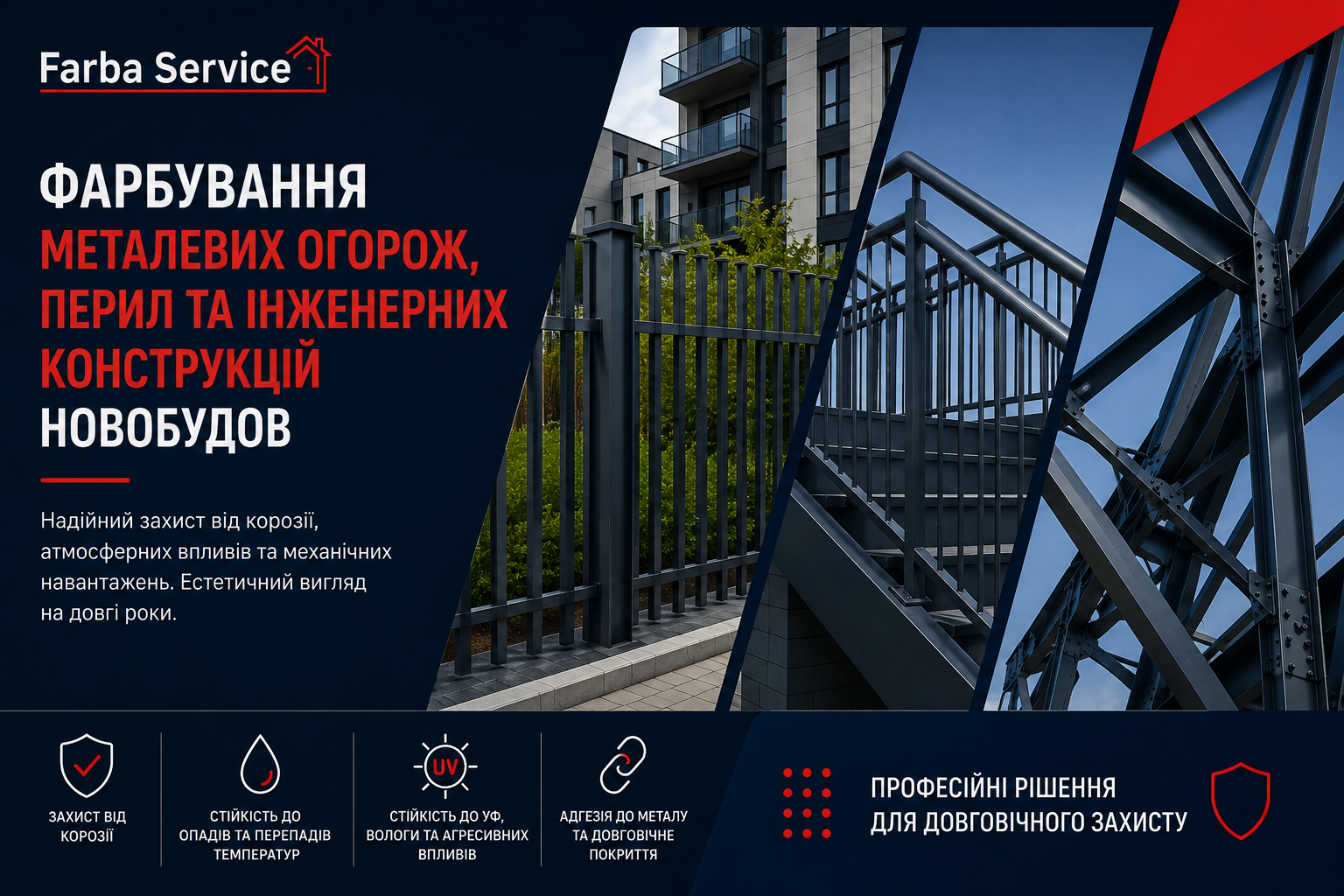 Фарбування металевих огорож, перил та інженерних конструкцій новобудов